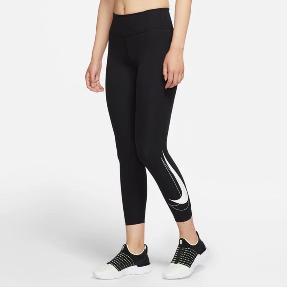Nike Double Swoosh Mid Rise 7/8 Running Leggings Tights DD5278-010 Women’s - Picture 2 of 4